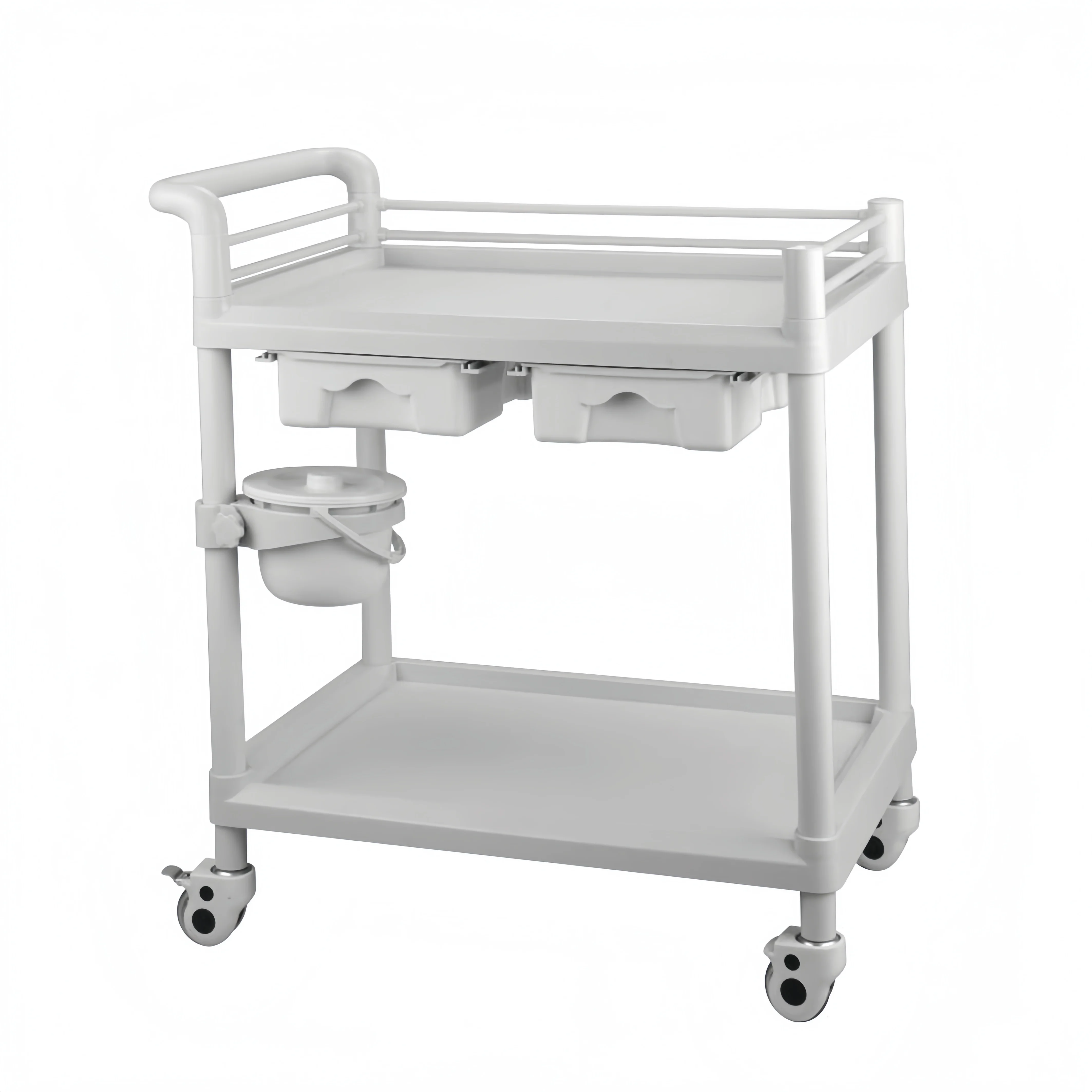 

Medical Hospital Furniture Clinic Portable 2 Bucket ABS Multifunctional Detachable Instrument Trolley Cart With Wheels Drawers