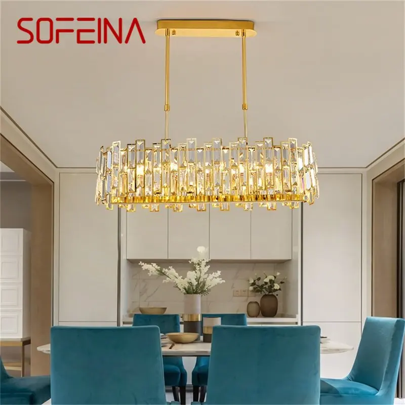 

SOFEINA Gold Chandelier Fixtures Oval Modern Branch Crystal Pendant Lamp Light Home LED for Dining Room Decoration