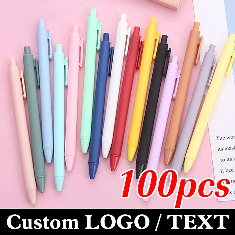 

100pcs Push-type Gel Pen Office Signature Pen Custom LOGO Lettering Engraved Name Gift Pen Student Stationery Office Supplies