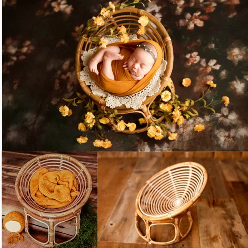 

Newborn Photography Props Papasan Chair Baby Handmade Rattan Bed Milestone Bed Basket Photo Accessories for Studio Shooting