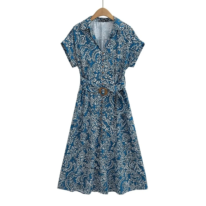 2023 Women's New Lapel Short Sleeve Waist Slimming with Belt Printed Dress Single-breasted Loose Long Skirt
2023 Women's New Lapel Short Sleeve Waist Slimming with Belt Printed Dress Single-breasted Loose Long Skirt