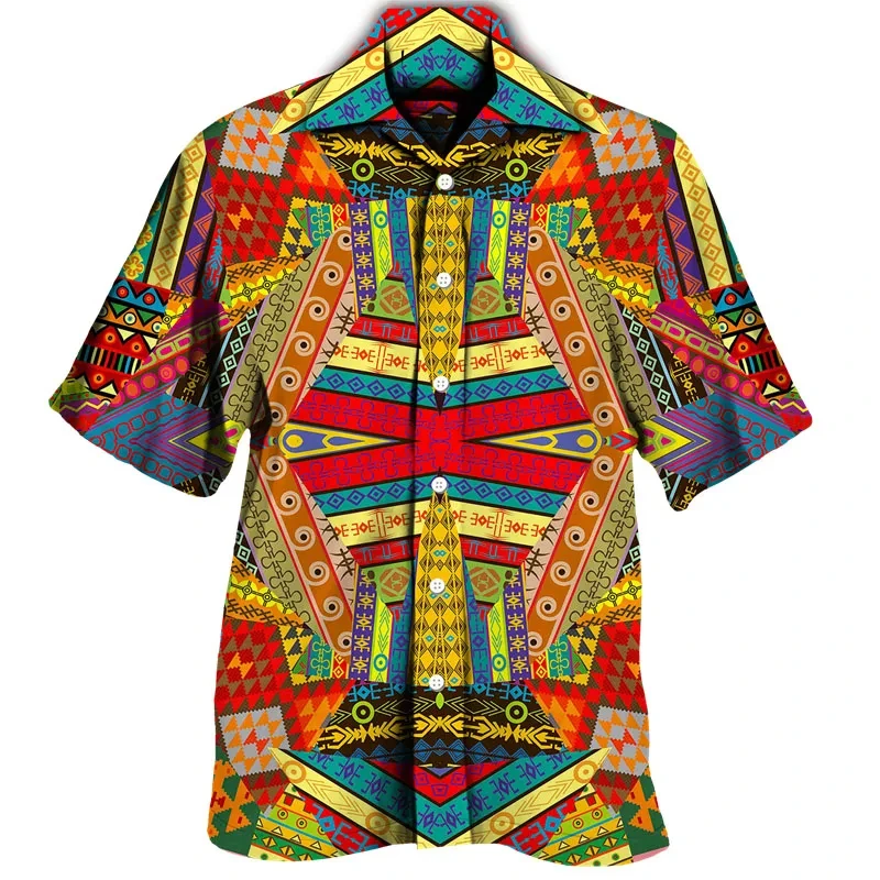 

Colourful Bohemia African Graphic Shirts For Men Clothing Fashion Mens Short Sleeve Casual Y2k Lapel Blouse Summer Beach Tops