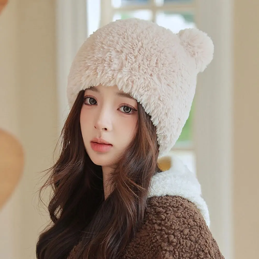 

Woolen Yarn Bear Ear Knitted Hat Cute Ear Protection Plush Winter Warm Cap Soft Beanies Couple