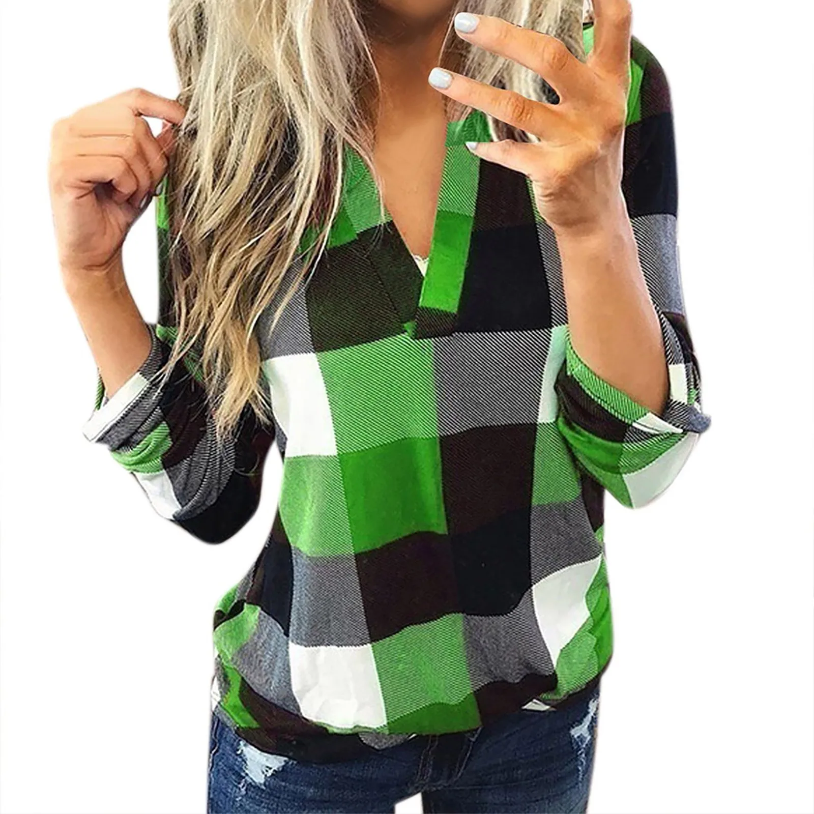 Retro Classic Plaid Print V Neck Long Sleeve Shirts for Women Spring Autumn Fashion Casual Loose Tunic Top Blouse Female
Retro Classic Plaid Print V Neck Long Sleeve Shirts for Women Spring Autumn Fashion Casual Loose Tunic Top Blouse Female