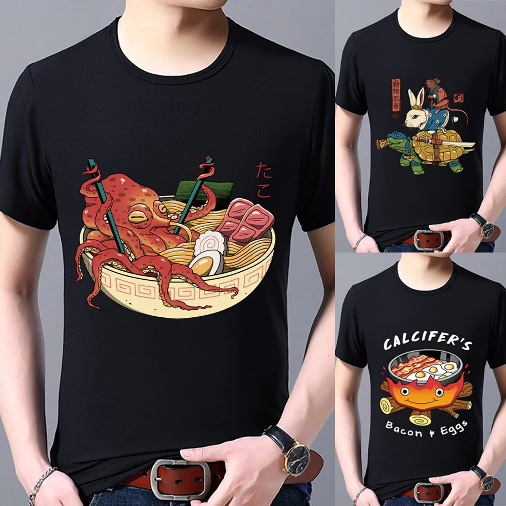 Black T-shirt paired with Japanese printed men's clothing, casual shirt paired with round neck, soft and fashionable, matching e
Black T-shirt paired with Japanese printed men's clothing, casual shirt paired with round neck, soft and fashionable, matching e