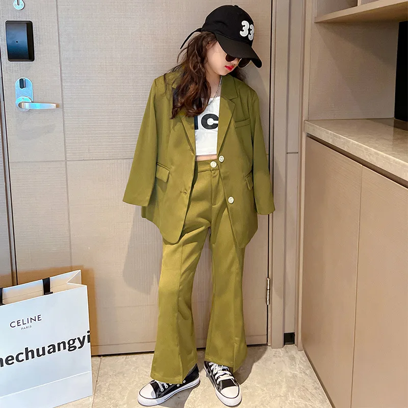 Girls Fashion Casual Suits Set Spring Autumn New Tops + Pants 2pcs Teenage Clothes Split Wide Leg Pants Blazer Outfits 4-14 Yrs 
Girls Fashion Casual Suits Set Spring Autumn New Tops + Pants 2pcs Teenage Clothes Split Wide Leg Pants Blazer Outfits 4-14 Yrs