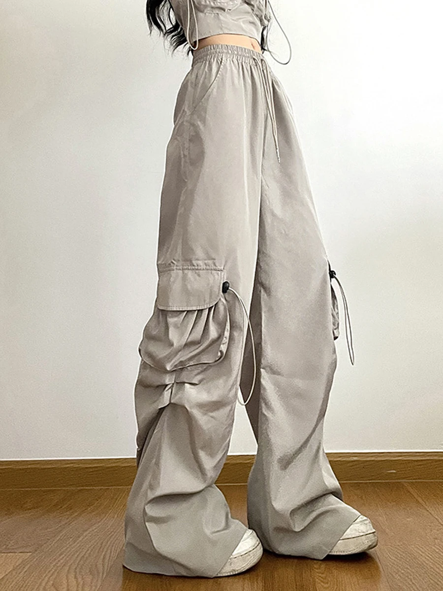 Women's Baggy Cargo Pants Drawstring High Waist Solid Color Ruched Parachute Pants Trousers with Pockets E-girl Korean Pants
Women's Baggy Cargo Pants Drawstring High Waist Solid Color Ruched Parachute Pants Trousers with Pockets E-girl Korean Pants