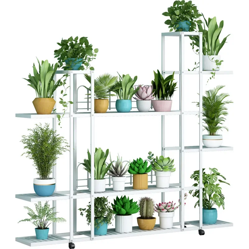 

Flower Shelf Multi-layer Living Room Floor-to-ceiling Rack Balcony Wrought Iron Simple Succulent Green Radish Flowers Pot Racks