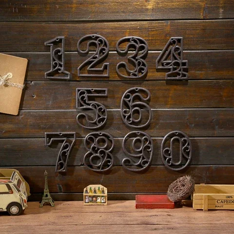 

Suitable Apply Home Hotel Bar Decor Vintage Hollow Sticker Plaque Iron Figure Black Address Digits 0-9 Sign 0.5x8.5cm