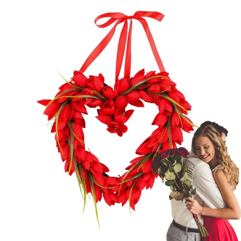 

Венок на День святого Валентина, искусственные тюльпаны, сердце, дверной венок, 14,56 дюймов, День Святого Валентина, декор для двери, искусственные подарки, гирлянда для свадьбы