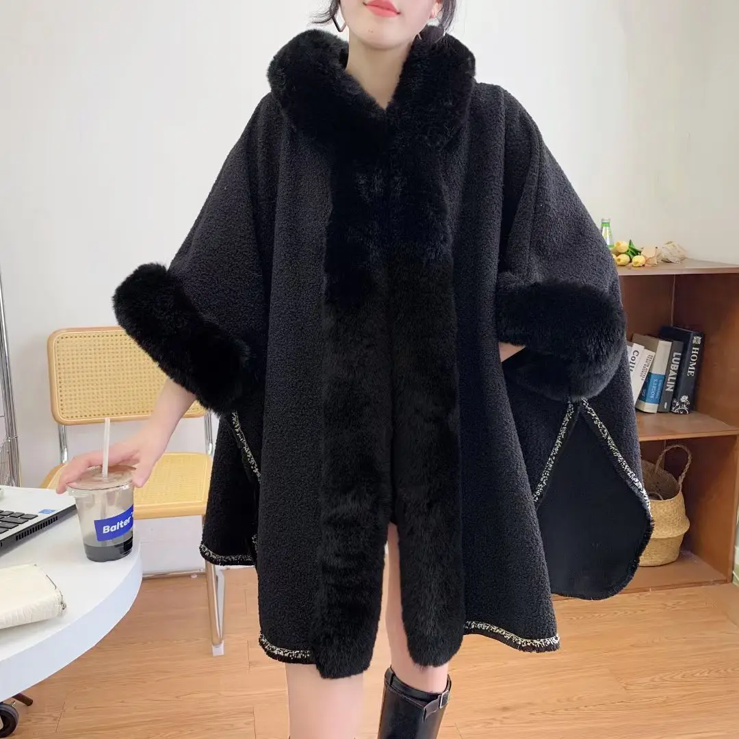 3 Colors Winter Thick Poncho Cloak Faux Rabbit Fur Long Collar Loose Overcoat Hat Batwing Sleeves Big Pendulum Warm Streetwear
3 Colors Winter Thick Poncho Cloak Faux Rabbit Fur Long Collar Loose Overcoat Hat Batwing Sleeves Big Pendulum Warm Streetwear
