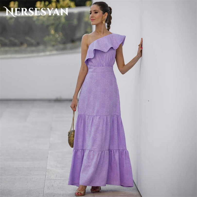 

Nersesyan Purple Chiffon Evening Gowns Ruffled One Shoulder Pleated Formal Prom Dressses Long A Line Draped Party Dress 2023