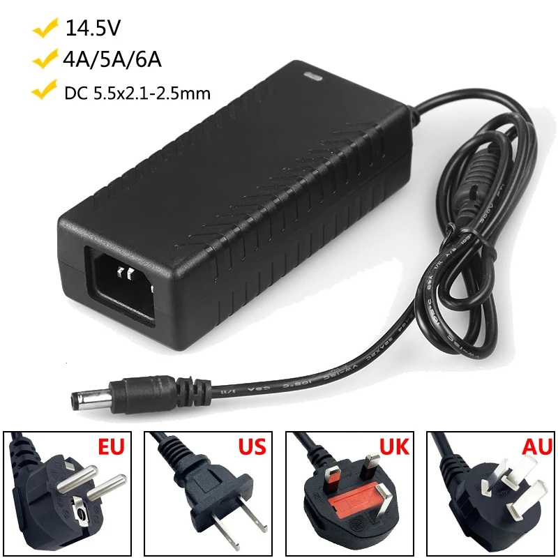 

14.5 Volt Power Supply 14.5V AC DC Adapter 4A 5A 6A Conveter Adaptor Adaptador Switching 5.5*2.5mm Transformer Free Shipping