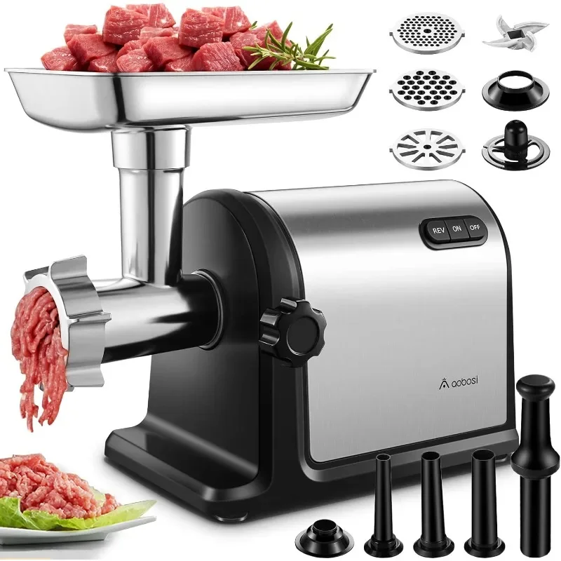 

AAOBOSI Electric Meat Grinder 【3000W Max 】Heavy Duty Stainless Steel Meat Mincer with 3 Grinding Plates 3 Sausage Stuffer Tubes