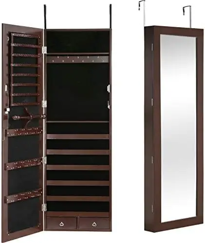 

Cabinet 47.3" H /Door Mounted Lockable Jewelry Armoire Organizer with Mirror With 2 Drawers 6 Shelves 43.3"×10.6" M Succulent Z