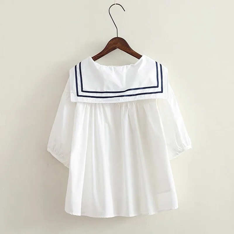 Sweet Stripe Sailor Collar Blouse Tops Causal Half Sleeve Woman Shirts 2023 Summer New Korean Pullover Blusas De Mujer
Sweet Stripe Sailor Collar Blouse Tops Causal Half Sleeve Woman Shirts 2023 Summer New Korean Pullover Blusas De Mujer