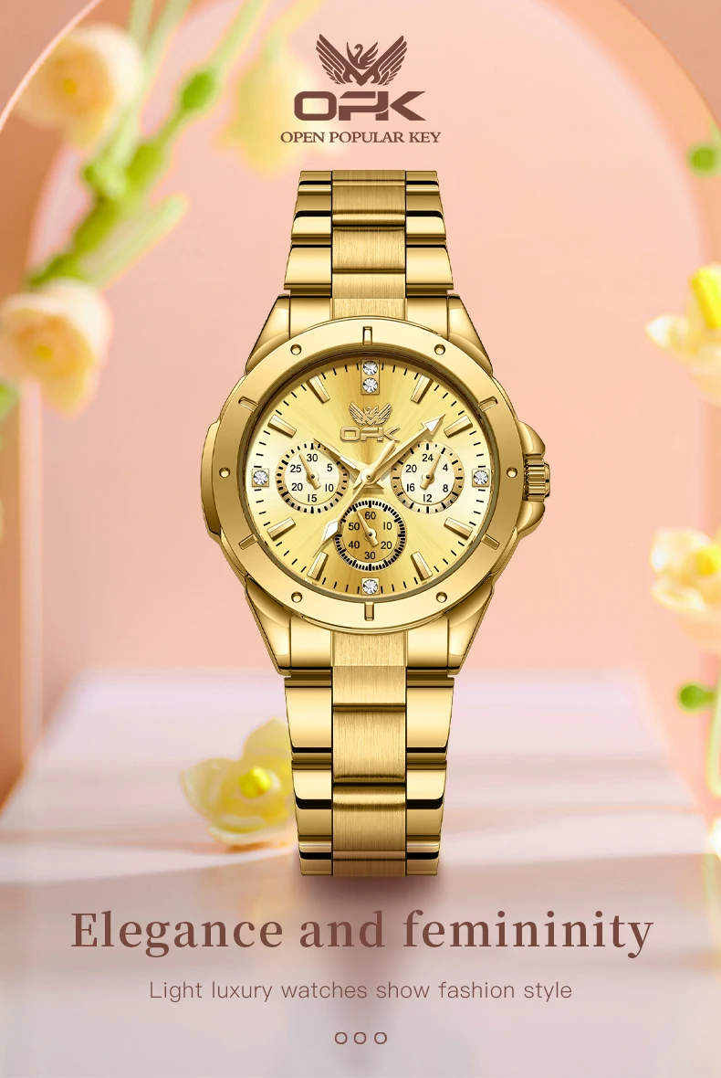 OPK Quartz Watch for Women Multi functional Dial Stainless steel Strap Ladies Hand Clock OPK Quartz Watch for Women Multi functional Dial Stainless steel Strap Ladies Hand Clock