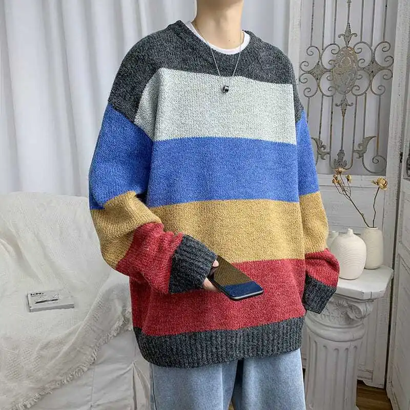 Striped Contrasting Hong Kong Style Sweater Men Korean Version Spring Pullover Loose Couple Original Style Knitted Sweater Top
Striped Contrasting Hong Kong Style Sweater Men Korean Version Spring Pullover Loose Couple Original Style Knitted Sweater Top