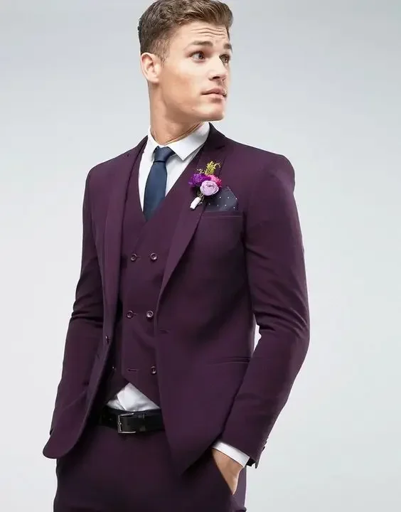 

Purple Formal Wedding Suits For Men Slim Fit 3 Piece Tuxedo Custom Groom Suit Prom Blazer Sets Terno Masculino Trajes De Hombre