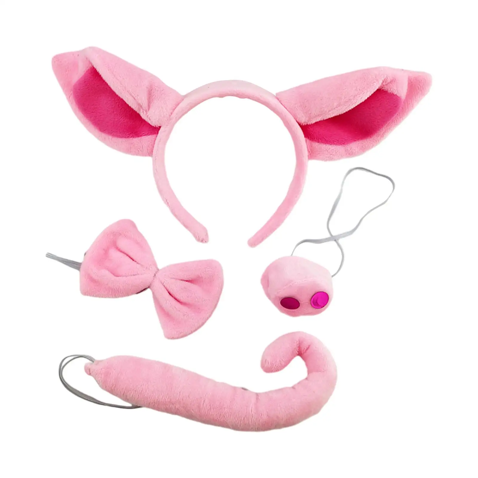 

4 Pieces Animal Pig Costume Hair Band Ears Headband Nose Bow Tie Tail for Family Party Photo Props Cosplay Masquerades Parties