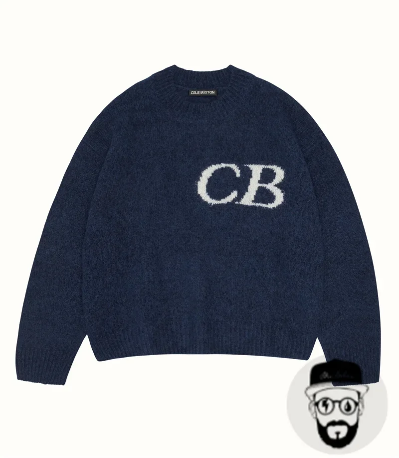 

New Loose Round Neck Sweater Treasure Blue Cole Buxton Minimalist Letter Logo Jacquard Men's and Women's High Quality Knitwear