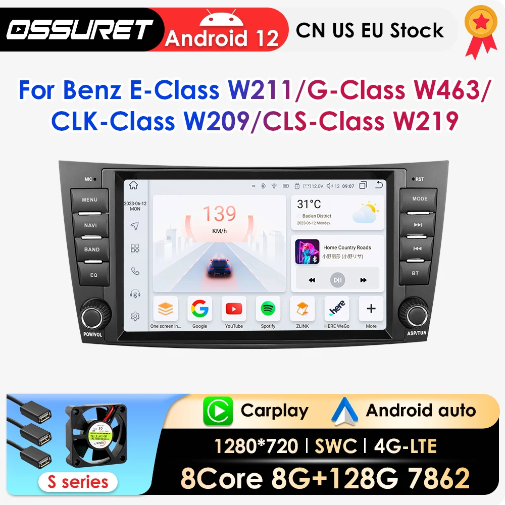 

AI Carplay Android 12 Car Radio For Benz E-Class W211 2002-2009 CLS-CLK-G-Class W463 W209 W219 Multimidia Player GPS Navi 7862