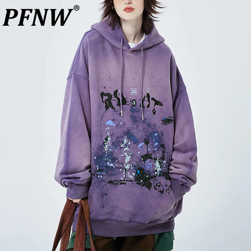 

PFNW Spring Autumn Men's Fashion Graffiti Letter Sweart Original Loose Y2K Niche Design Darkwear Anime Hooded Pullovers 12A9249