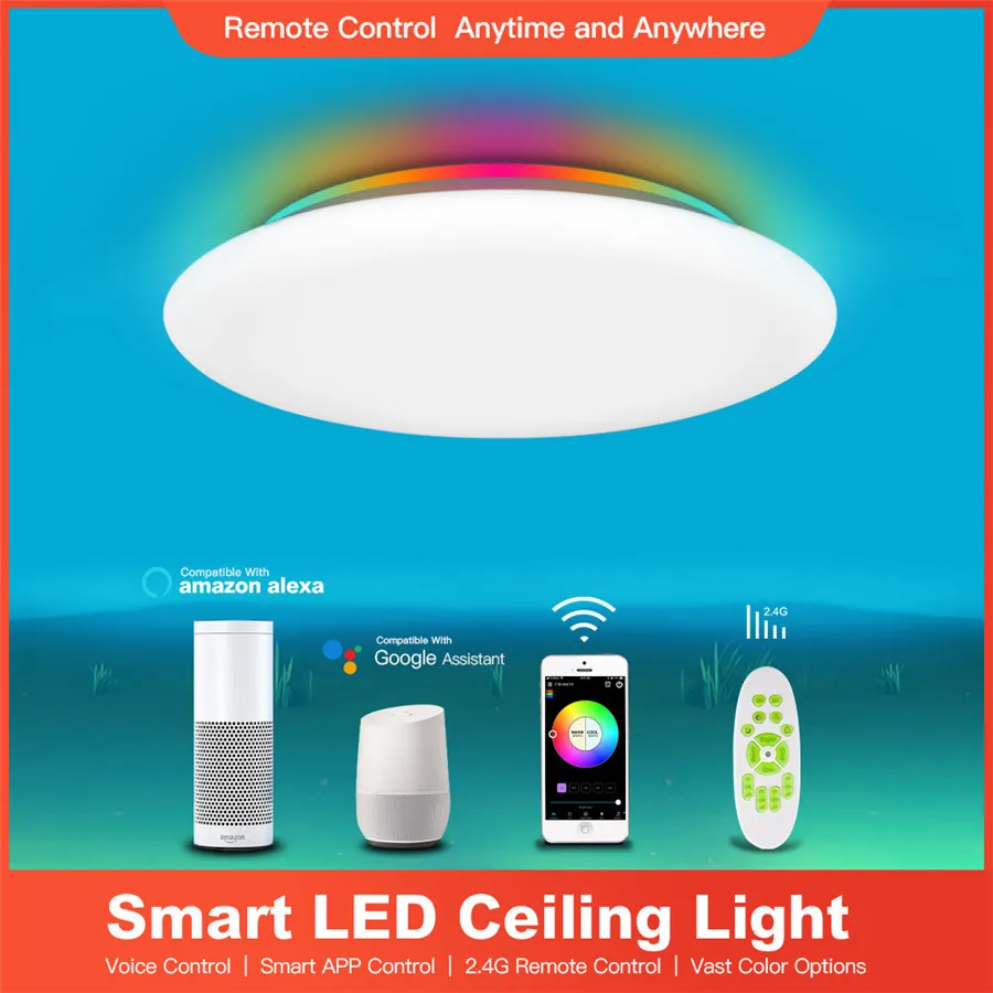OUQI New WiFi Smart RGB Ceiling Light 30CM 36W Dimmable LED Lamp APP or Voice Control Works with Alexa Google Assistant |