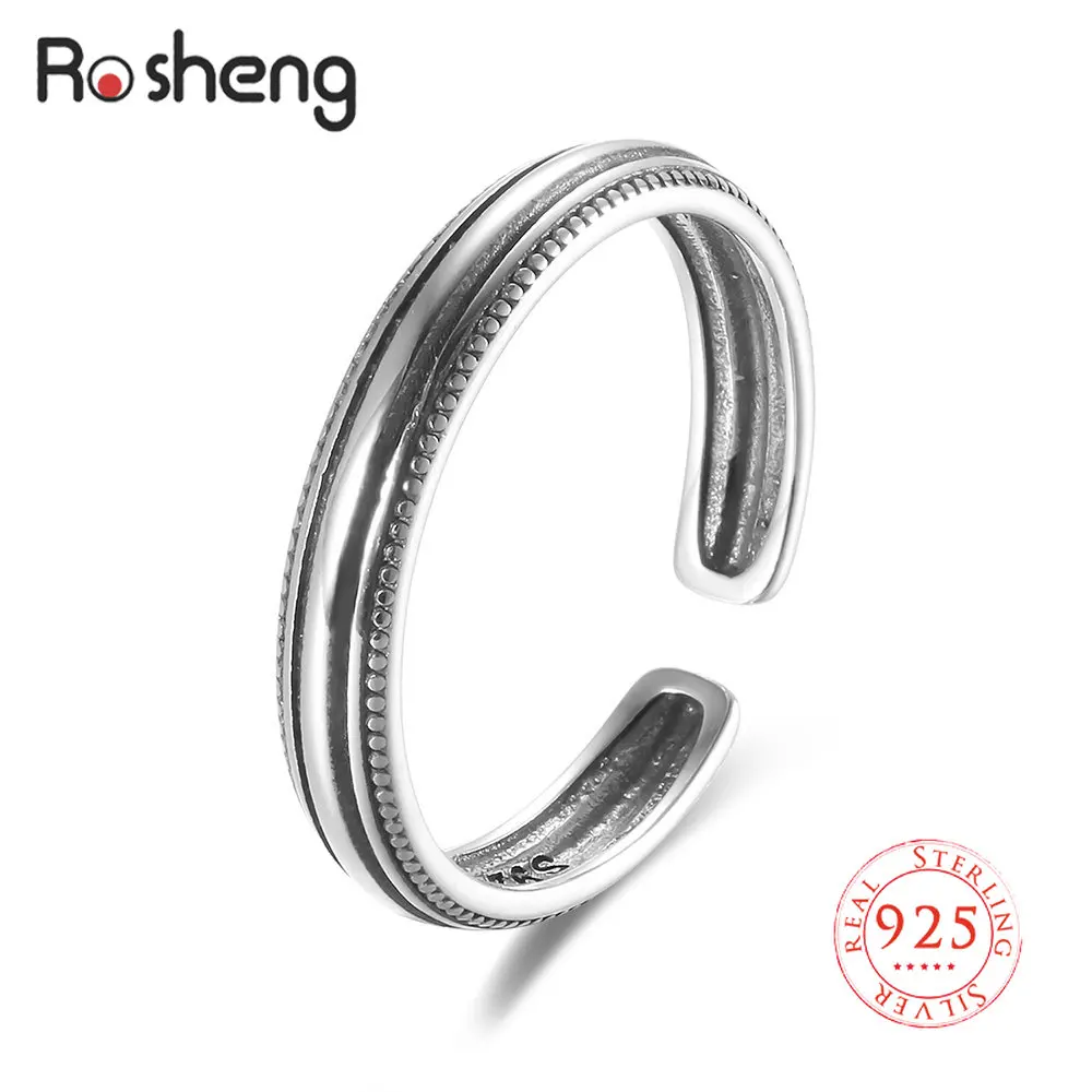 

925 Sterling Silver Opening Finger Ring Retro Carved Unique Adjustable Jewelry for Women Party Gifts