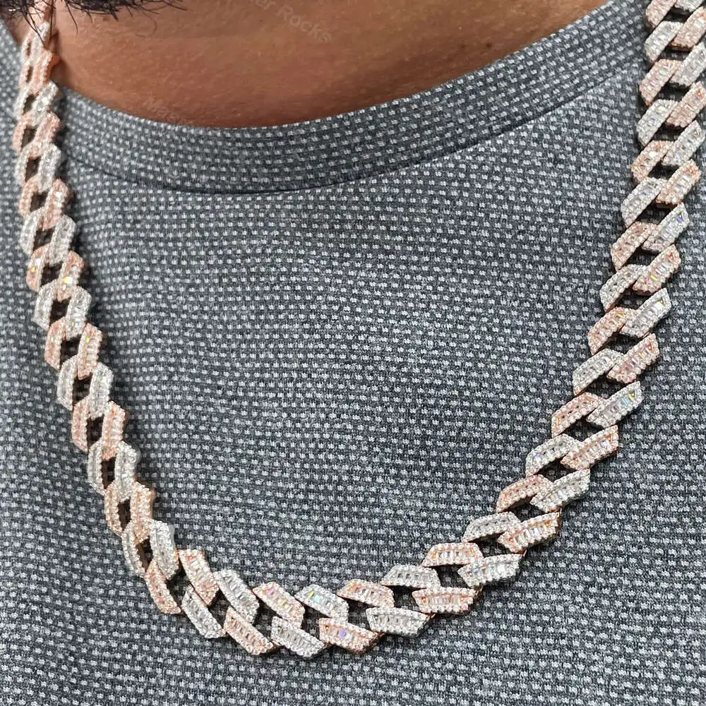 Hip Hop Chain Baguette 15mm 20mm Custom 925 Silver Vvs Moissanite Baguette Cuban Two Tone Cuban Link Chain Necklace
Hip Hop Chain Baguette 15mm 20mm Custom 925 Silver Vvs Moissanite Baguette Cuban Two Tone Cuban Link Chain Necklace
