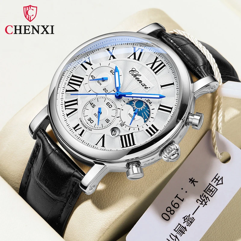 

CHENXI 973 New Fashion Men's Watches Luxury Leather Band Sport Watch Quartz Date 3bar Waterproof Wristwatches Chronograph Clock