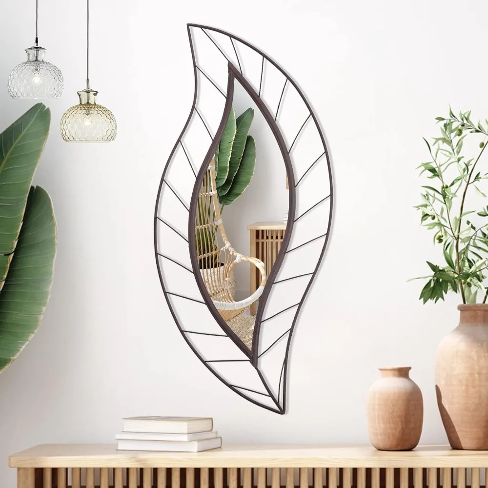 

Wall Mirror Mounted Decorative Mirror Leaf Stylish Decoration for Bathroom Vanity, Living Room or Bedroom (Rustic)