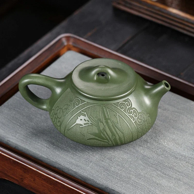 

220 мл Yixing Фиолетовый Глиняный Чайник, сырая руда, зеленая грязь, ручная резьба, каменный ковш, чайник, домашний красивый чайный инфузор, китайский чайный набор Zisha