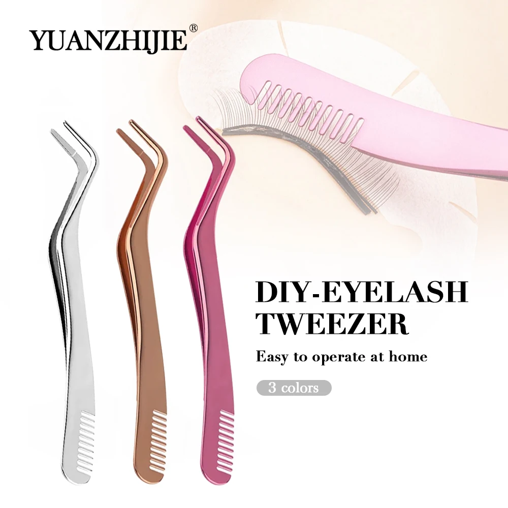 

YUANZHIJIE Cluster Lashes Tweezer Comb High Precision Eyelashes Tweezers Makeup Tools Volume Fan Eyelash Extension Nail Art