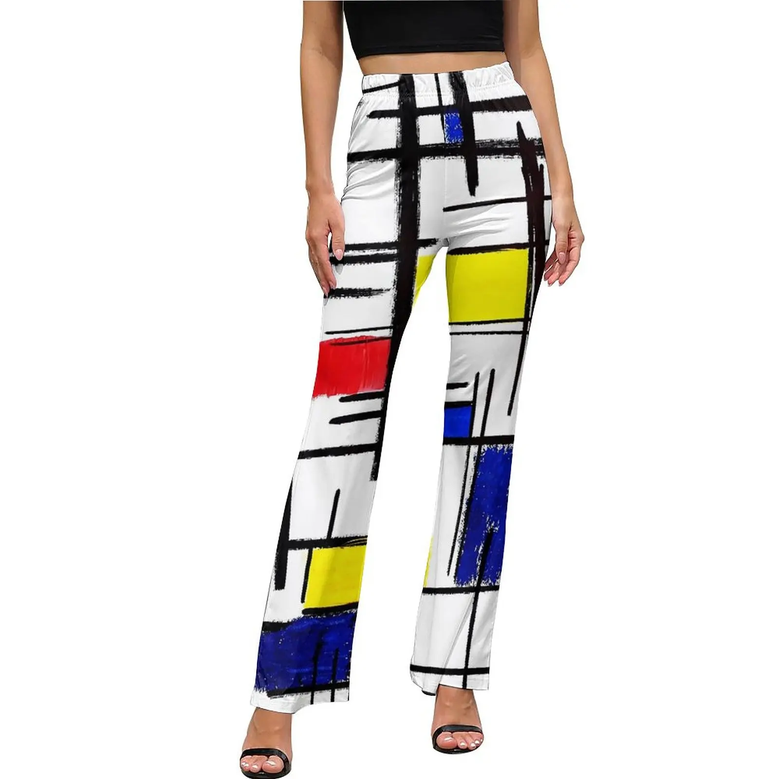 

Color Block Art Casual Pants Summer Mondrian Minimalist De Stijl Trendy Custom Flared Trousers Slim Stretch Street Fashion Pants
