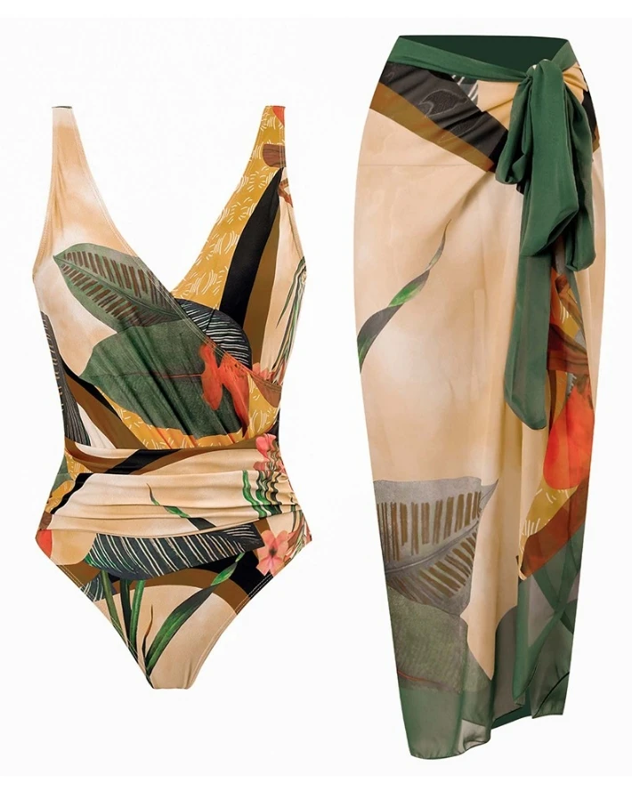 Women Vacation Swimwear Plants Graphic Print Chiffon One Piece Swimsuit with Cover Up 2024 V-Neck Sleeveless Beach Wireless Bra
Women Vacation Swimwear Plants Graphic Print Chiffon One Piece Swimsuit with Cover Up 2024 V-Neck Sleeveless Beach Wireless Bra