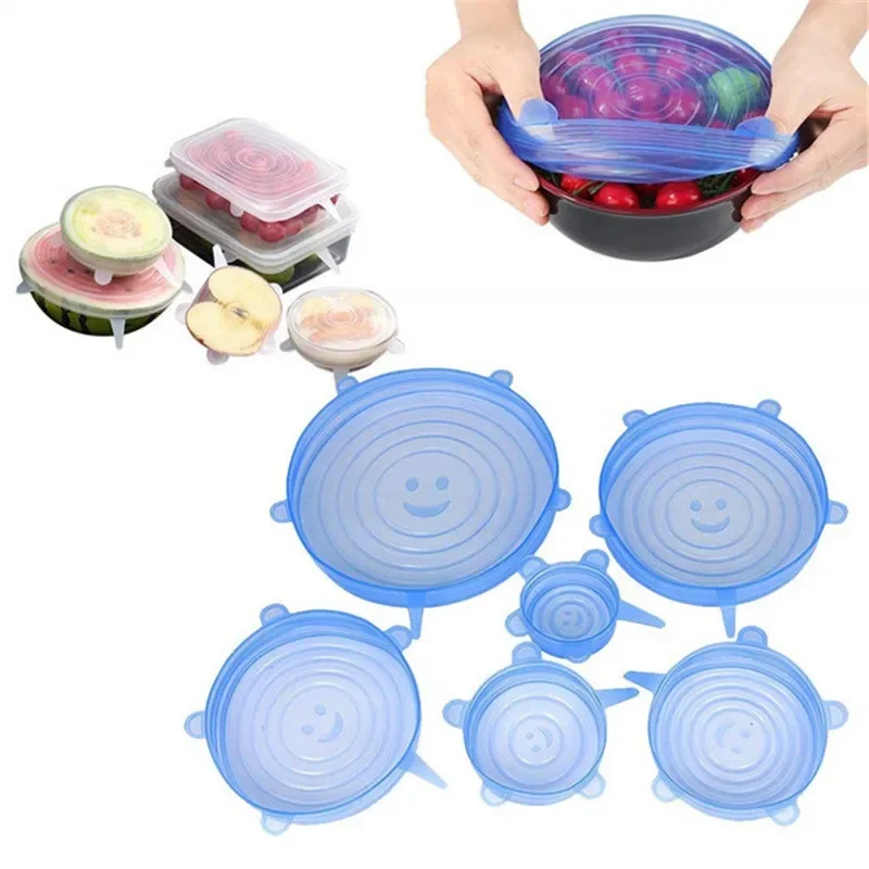 

6 Pcs Kitchen Gadgets Kitchen Accessories Reusable Silicon Stretch Lids Universal Lid Silicone Food Wrap Bowl Lid Kitchen Tools