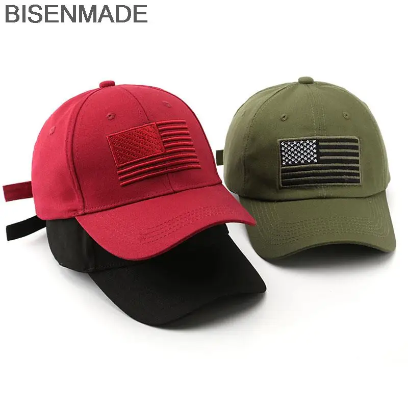 

Бейсболка BISENMADE для мужчин и женщин, винтажная хлопковая кепка с вышивкой и флагом США, в стиле милитари, с эффектом потертости, в стиле кэжуал
