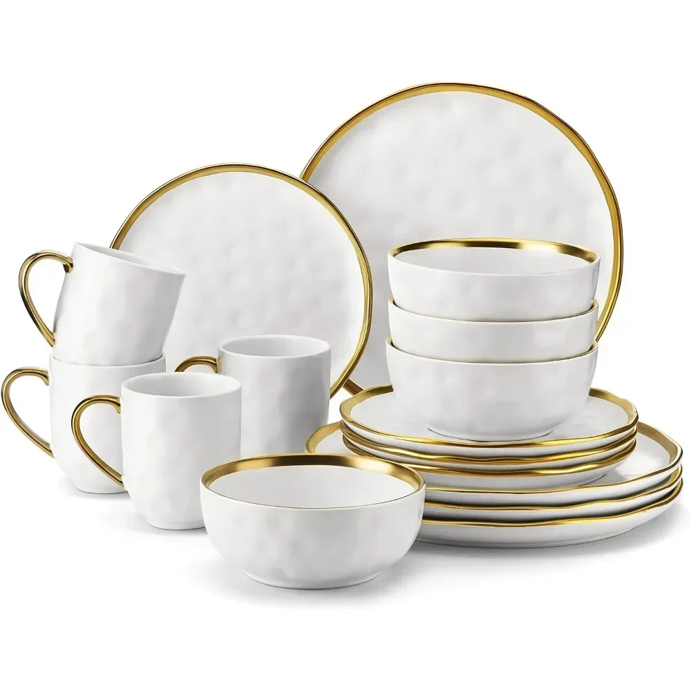 

Handmade Plates and Bowls Sets Dinnerware Sets Unbreakable Stoneware Dish Set for 4 Full Porcelain Tableware Dishwasher Safe Bar