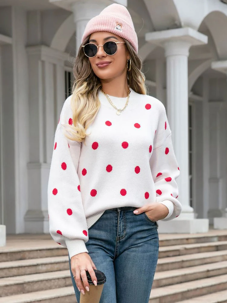 Foridol Polka Dots O Neck Casual Sweater Women Autumn Winter White Casual Vintage Female Jumper Black Thick Retro Pullover
Foridol Polka Dots O Neck Casual Sweater Women Autumn Winter White Casual Vintage Female Jumper Black Thick Retro Pullover