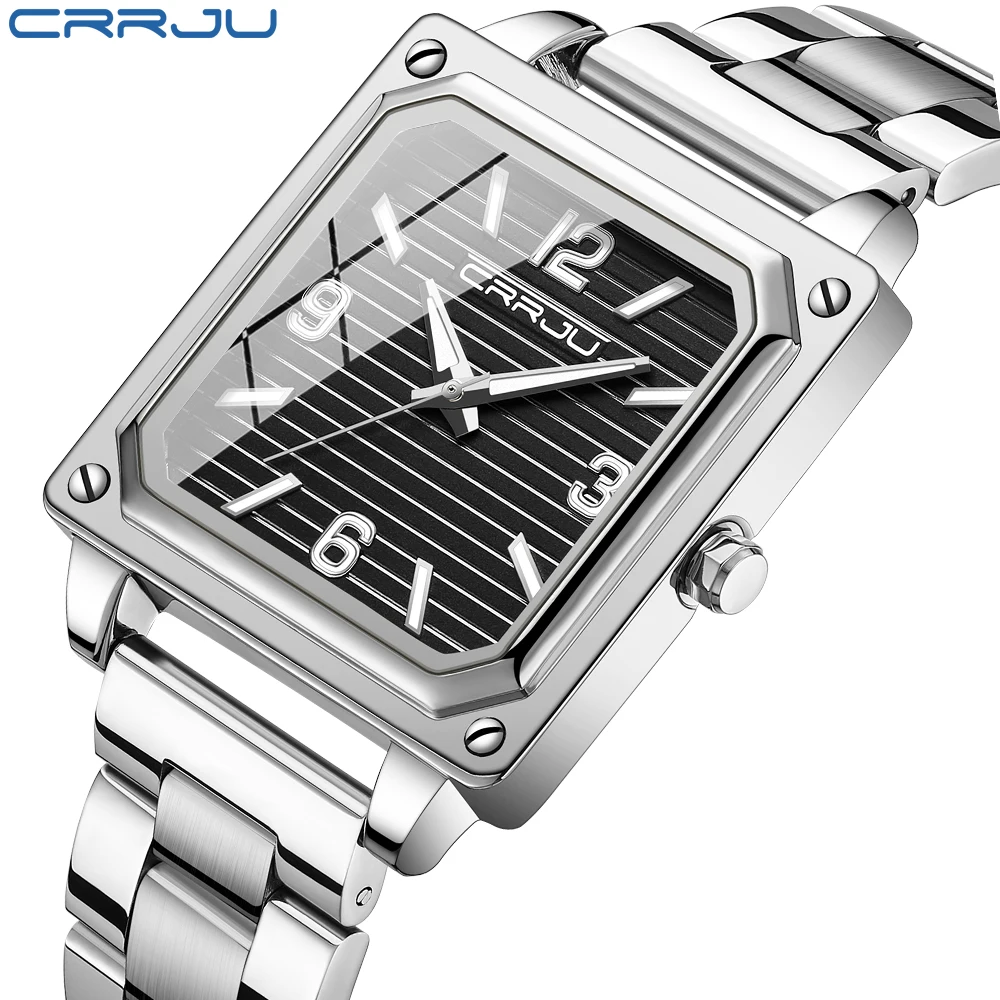 

CRRJU New Simple Watches for Men Luxury Square Men's Wristwatch Stainless Steel Waterproof Quartz Clock Male Relogio Masculino