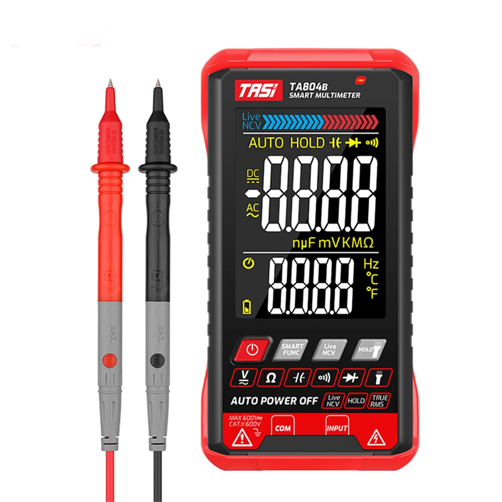 

TASI TA804B Digital Multimeter Auto Tester Multimeters HD Color Screen Ultrathin Intelligent OHM NCV DC/AC Voltage Meter