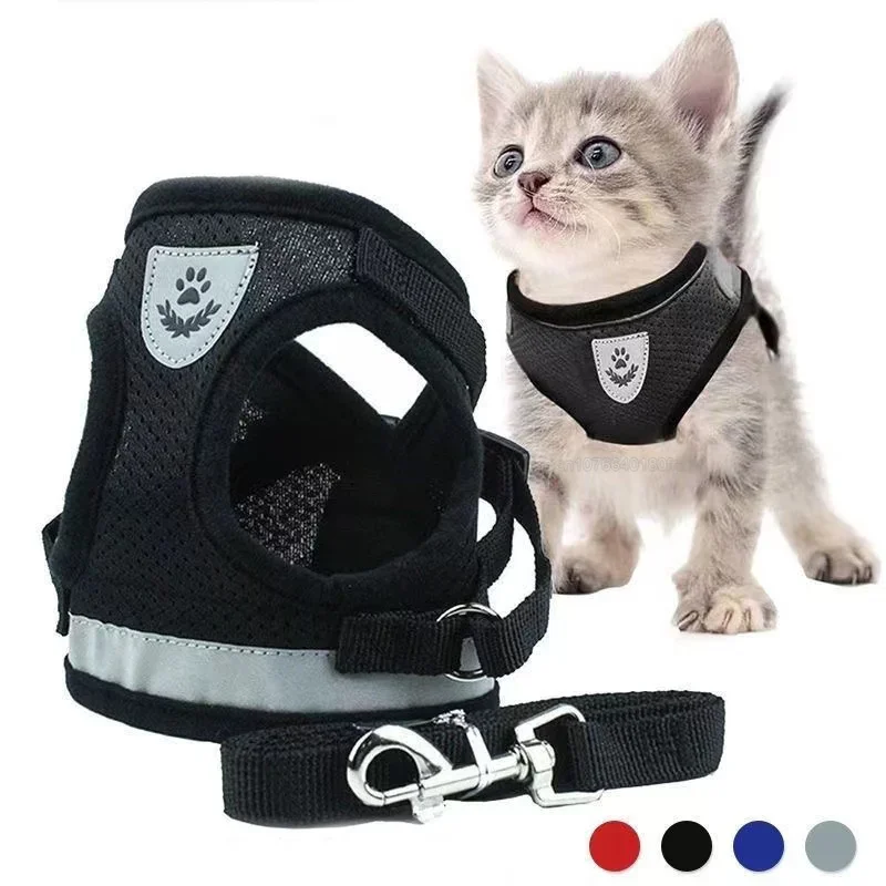 

Cat Harness Breathable Dogs Harness Leash Escape Proof Pet Clothes Kitten Puppy Vest Adjustable Control Reflective Chest Rope