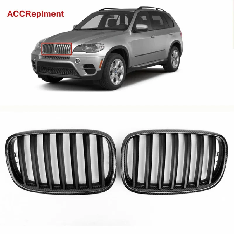 

Carbon Fiber For BMW X5 X6 E70 E71 2007-2013 Car Front Bumper Grilles Racing Grill Kidney Dual Line Grills Gloss Black Grille