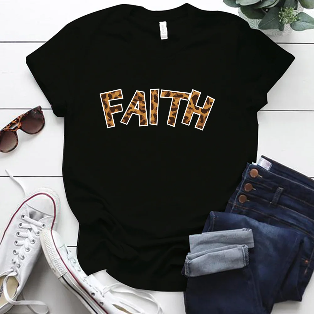 Leopard FAITH Letter Print Women T Shirt Short Sleeve O Neck Loose Women Tshirt Ladies Tee Shirt Tops Clothes Camisetas Mujer
Leopard FAITH Letter Print Women T Shirt Short Sleeve O Neck Loose Women Tshirt Ladies Tee Shirt Tops Clothes Camisetas Mujer