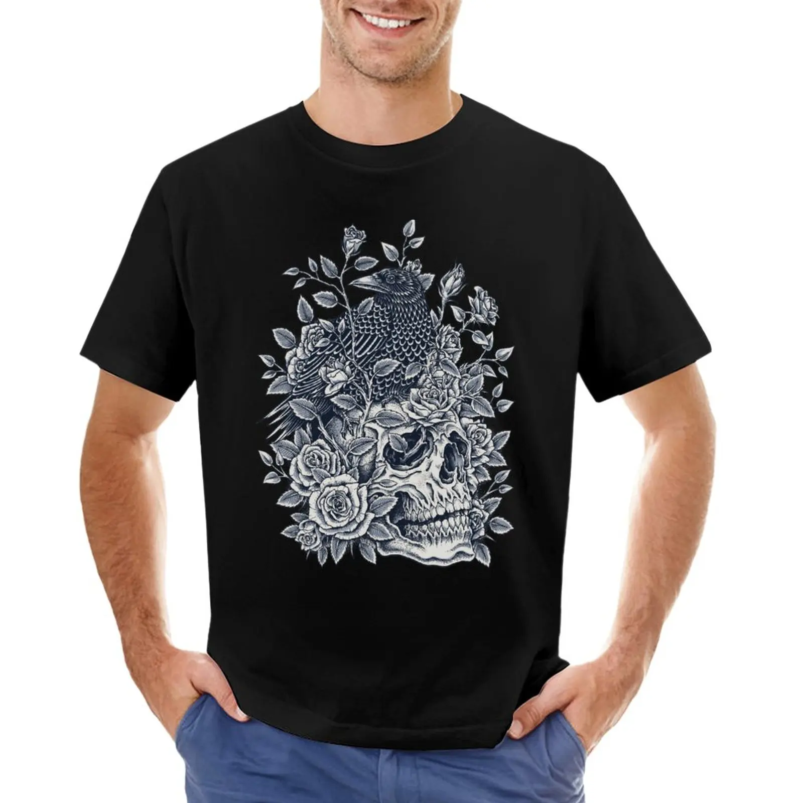 Monochrome Floral Skull T-Shirt anime clothes vintage aesthetic clothes Men's cotton t-shirt
Monochrome Floral Skull T-Shirt anime clothes vintage aesthetic clothes Men's cotton t-shirt