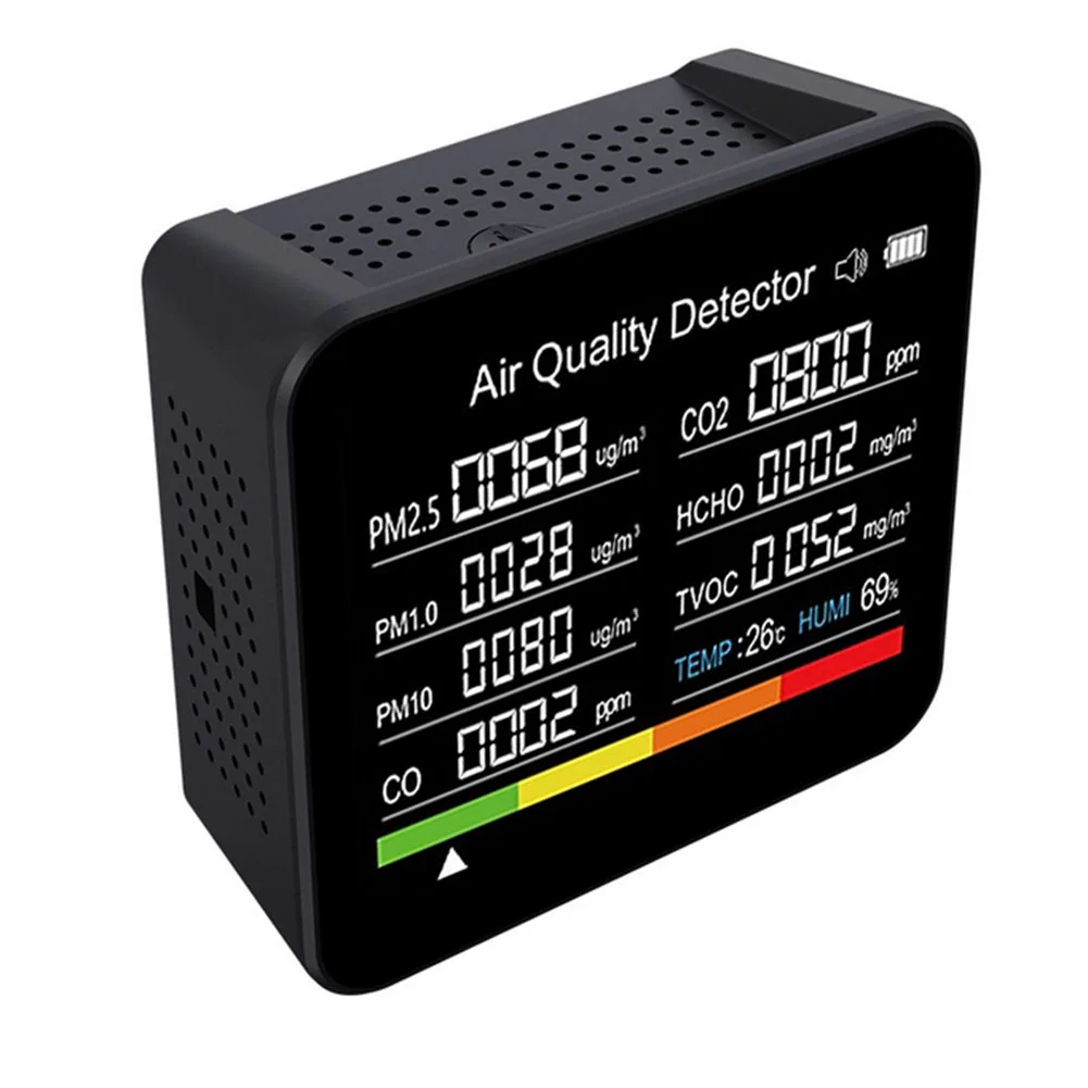 Portable Multifunctional Air Quality Monitor With 9 In 1 Detection For CO2 CO TVOC HCHO PM2.5 Temperature And Humidity
Portable Multifunctional Air Quality Monitor With 9 In 1 Detection For CO2 CO TVOC HCHO PM2.5 Temperature And Humidity