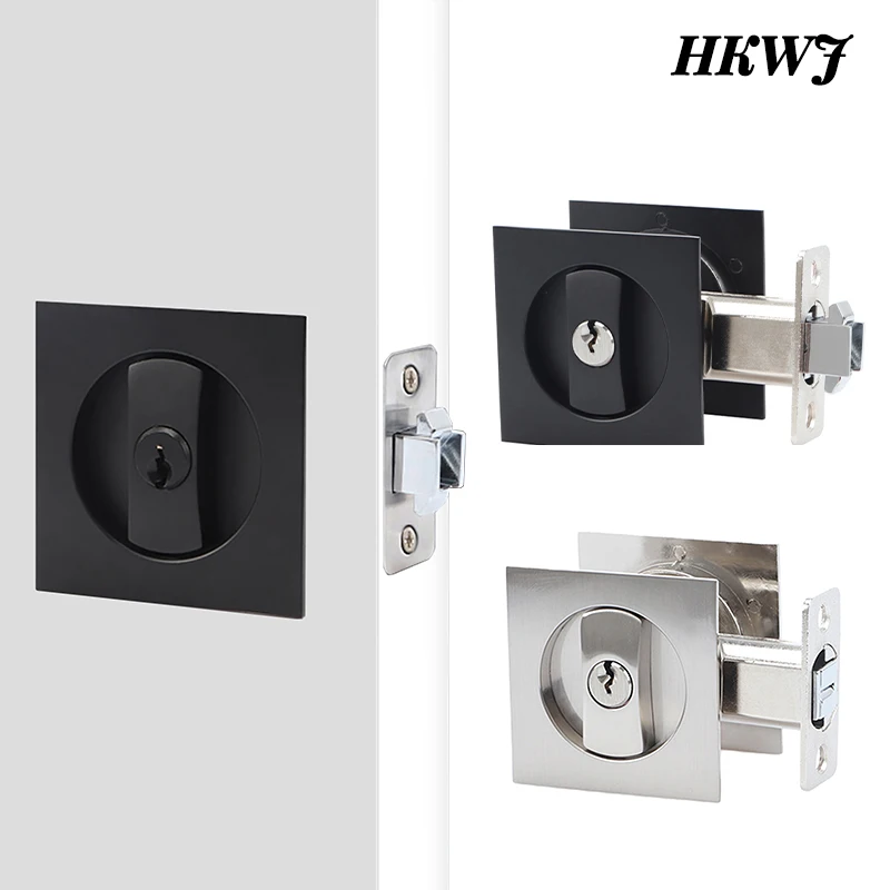 

Square Privacy Pocket Door Lock with Keys, Sliding Barn Door Lock Latch Invisible Recessed for 1 3/8” to 2 3/16” Thickness Door