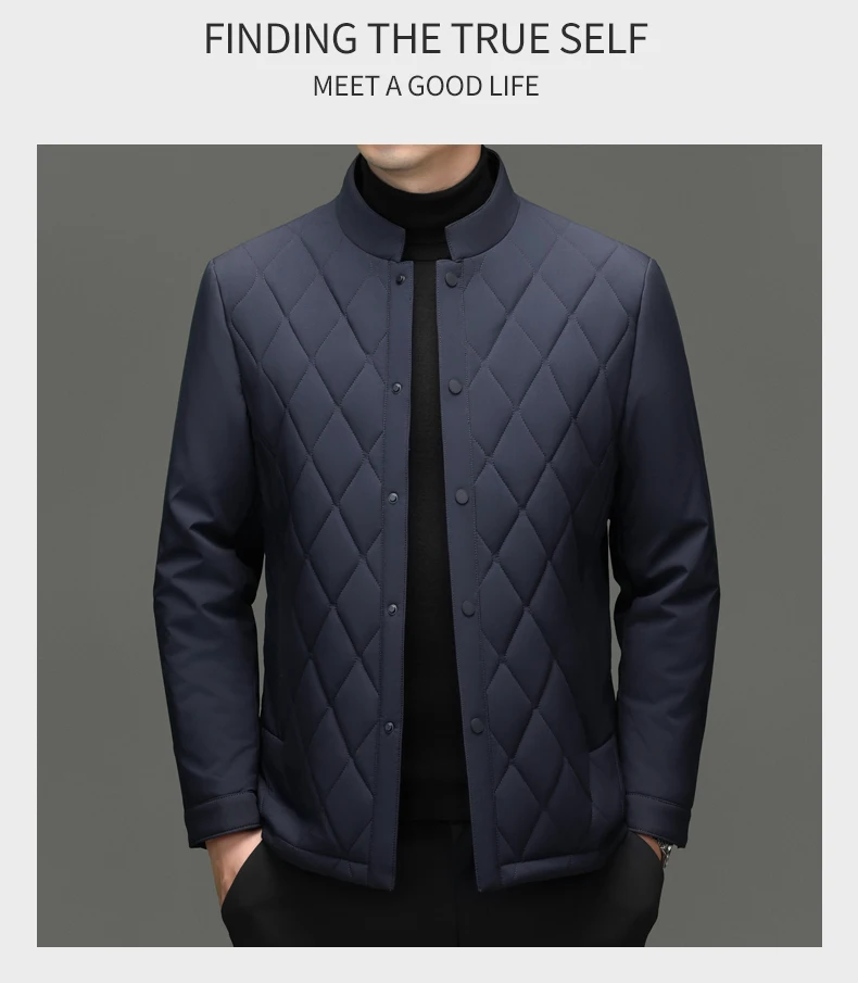 سترة رجالية فاخرة من حرير التوت بياقة عالية، تصميم جديد أنيق لفصلي الخريف والشتاء، معطف عملي غير رسمي مقاوم للرياح سترة رجالية فاخرة من حرير التوت بياقة عالية، تصميم جديد أنيق لفصلي الخريف والشتاء، معطف عملي غير رسمي مقاوم للرياح