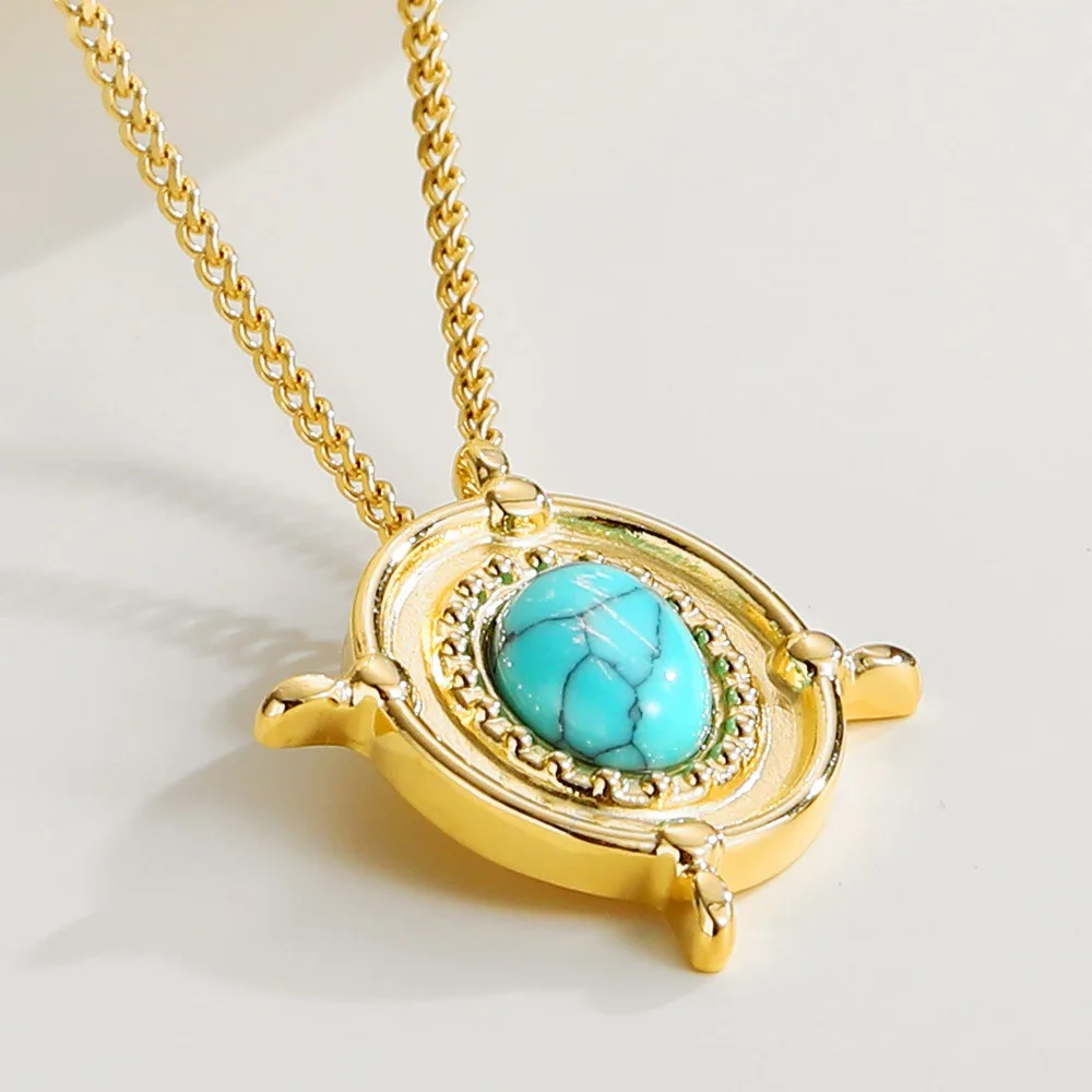 Natural Stone Turquoise Inlay Necklaces Bohemian Stainless Steel Golden Necklace for Women Personality Boho Fashion Jewelry
Natural Stone Turquoise Inlay Necklaces Bohemian Stainless Steel Golden Necklace for Women Personality Boho Fashion Jewelry